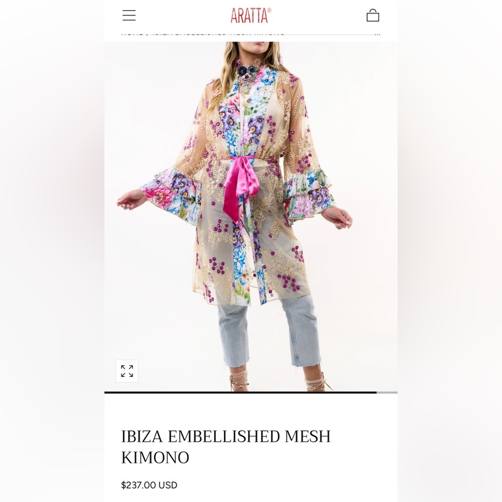🆕 ARATTA IBIZA EMBELLISHED MESH KIMONO - Picture 14 of 14